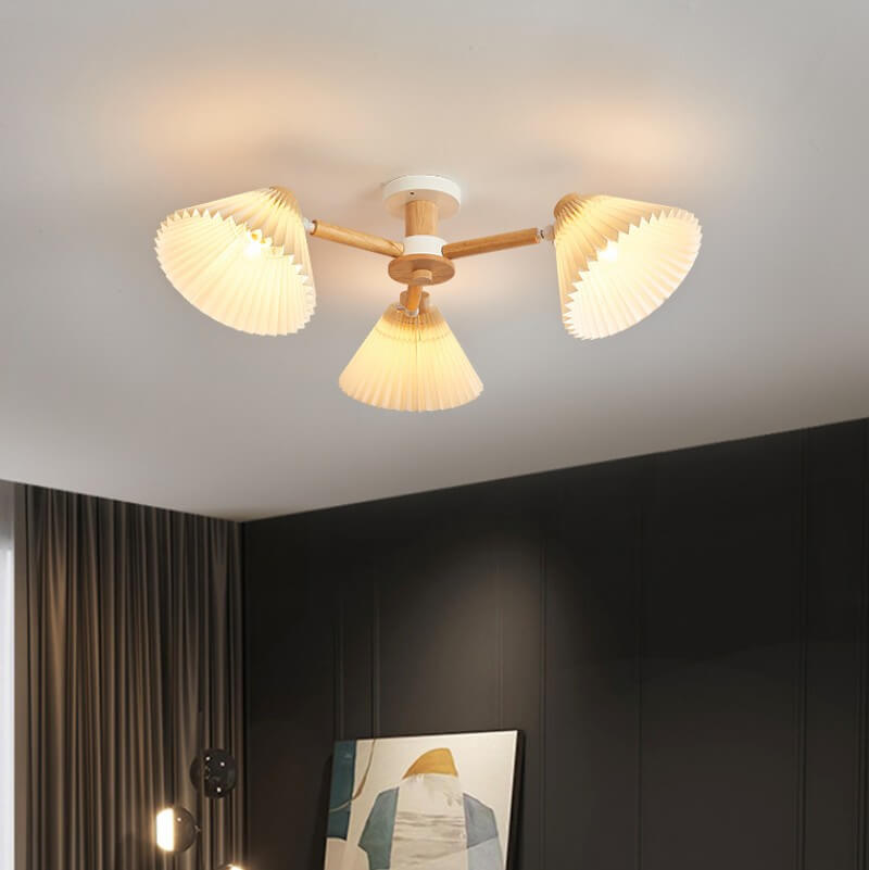 Nordic Wood Pleated Semi-Flush Mount Ceiling Light