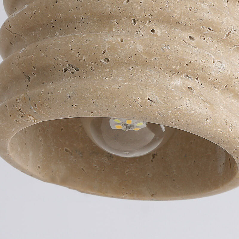 Premium Yellow Travertine Cylinder Pendant Light with Wooden Accents