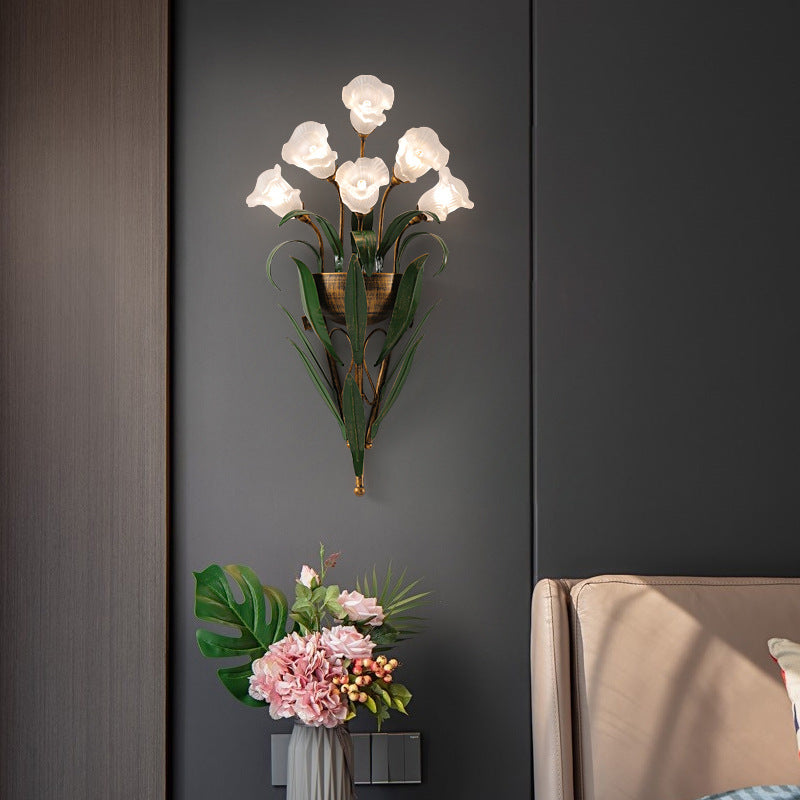 Contemporary Minimalist Glass Flower Wall Sconce