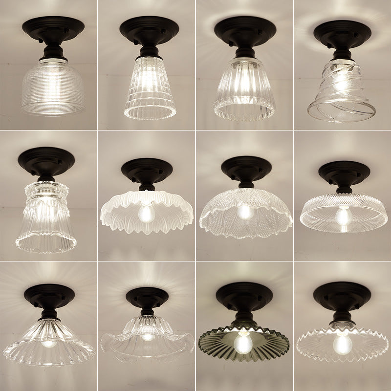 Nordic Vintage Floral Round Semi-Flush Mount Ceiling Light