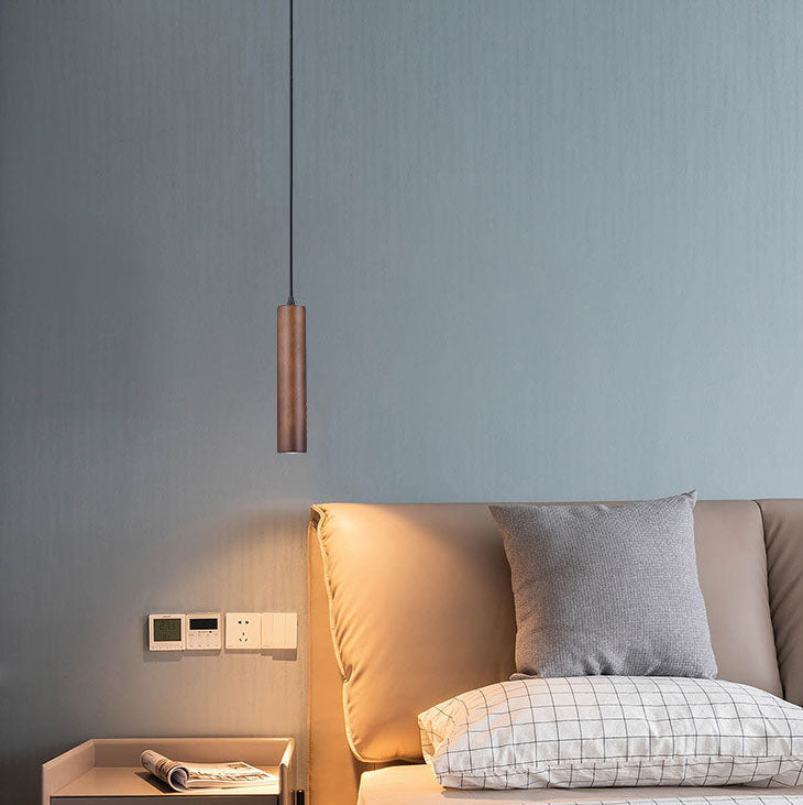 Contemporary Wood Cylinder LED Pendant Light