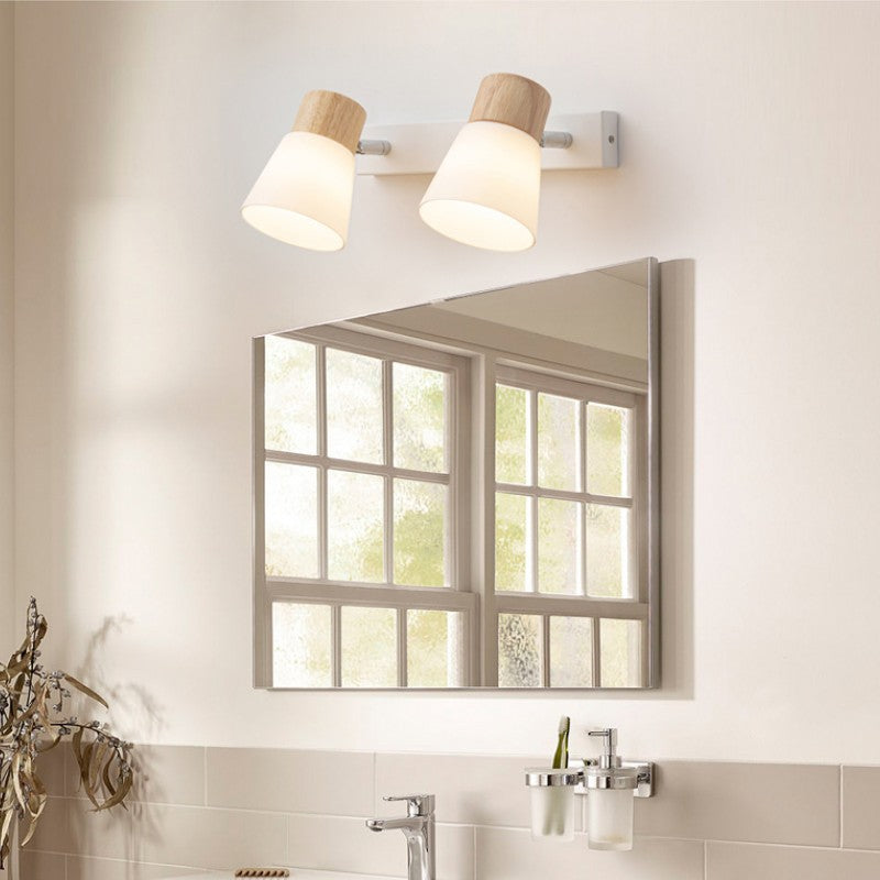 Minimalist Rubber Wood & Iron Wall Sconce