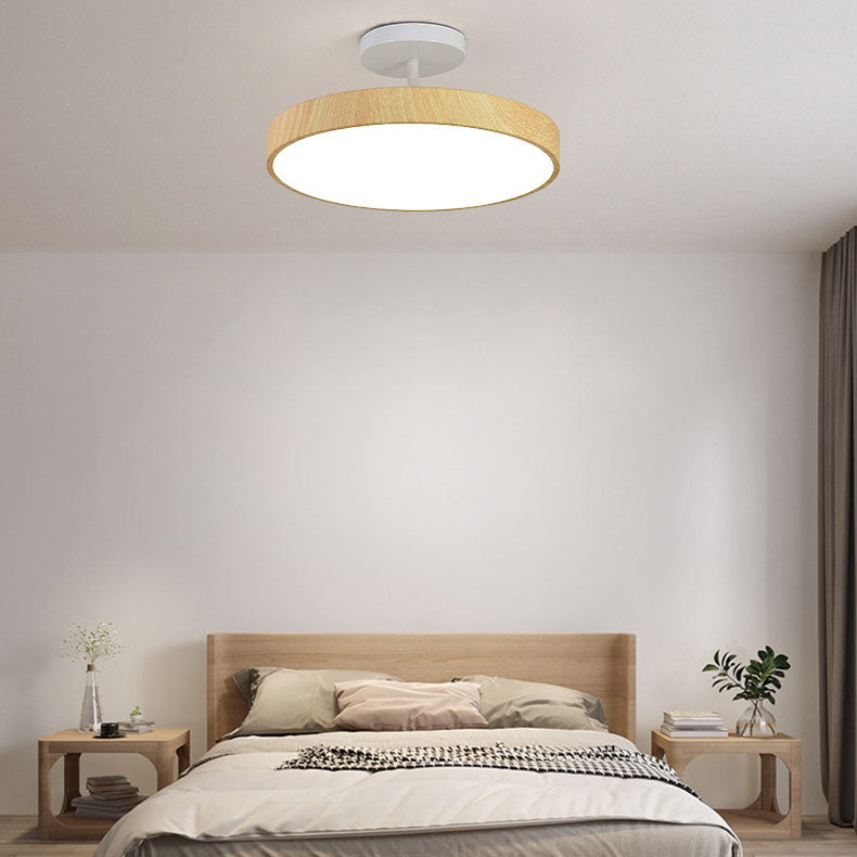 Minimalist Japanese Wood Grain Round LED Semi-Flush Mount