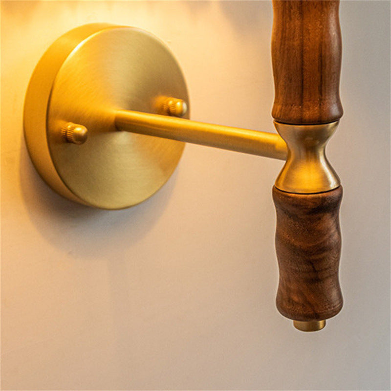 Vintage Japanese Walnut Pleated Wall Sconce Lamp