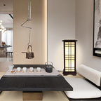 Premium Rectangular Parchment Wood Floor Lamp - 1-Light Design for Entertainment Spaces