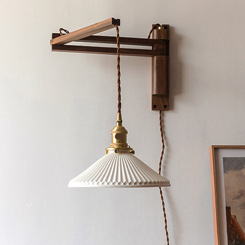 Nordic White Glass & Walnut Wall Sconce
