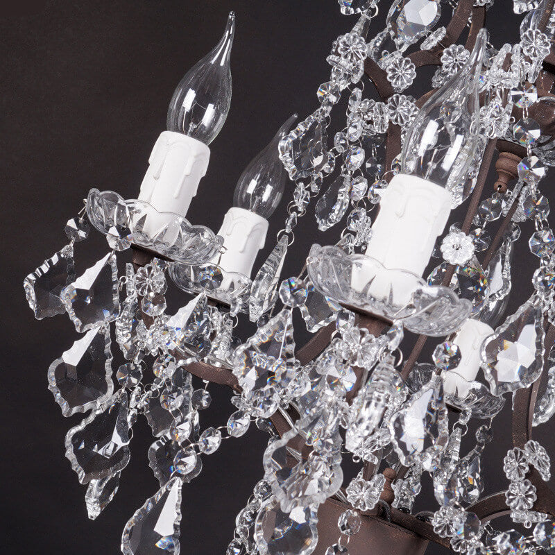 Rustic Vintage French Crystal 6-Light Candelabra Table Lamp