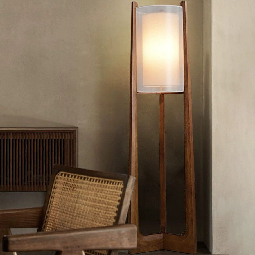 Minimalist Solid Wood Fabric Floor Lamp - Japanese Design, 1-Light