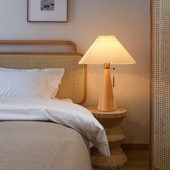 Vintage Japanese Minimalist Pleated Wooden LED Table Lamp