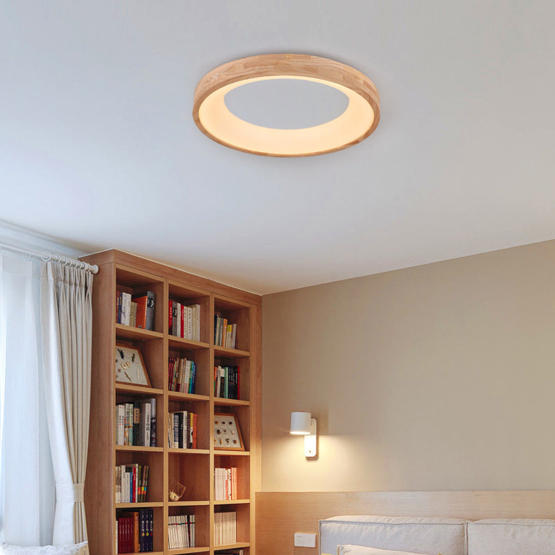 Round LED Flush Mount Ceiling Light in Nordic Minimalist Wood Design