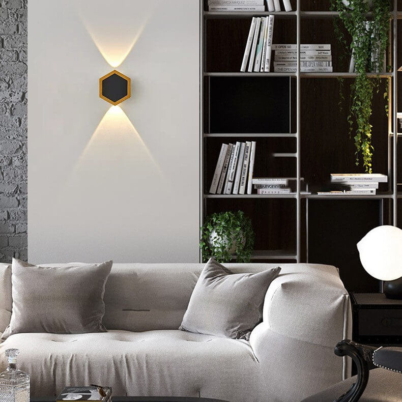 Premium Hexagonal Black and Gold LED Outdoor Wall Sconce