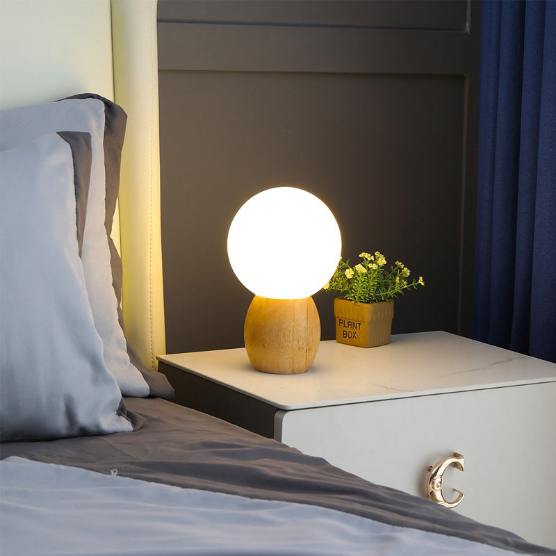 Scandinavian Orb Glass Table Lamp with Wood Base - 1-Light Design for Bedroom