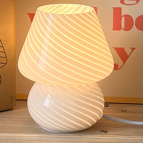 Contemporary Striped Mushroom Glass Table Lamp - 1 Light