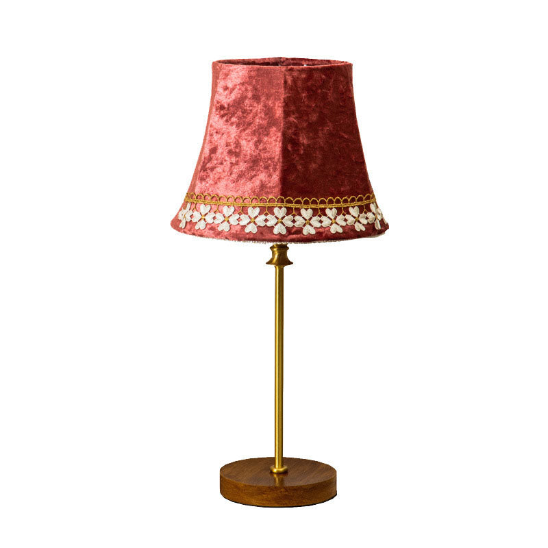 Velvet Copper Wood Drum Table Lamp - 1-Light Design for Living Room