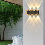 Premium Hexagonal Black and Gold LED Outdoor Wall Sconce
