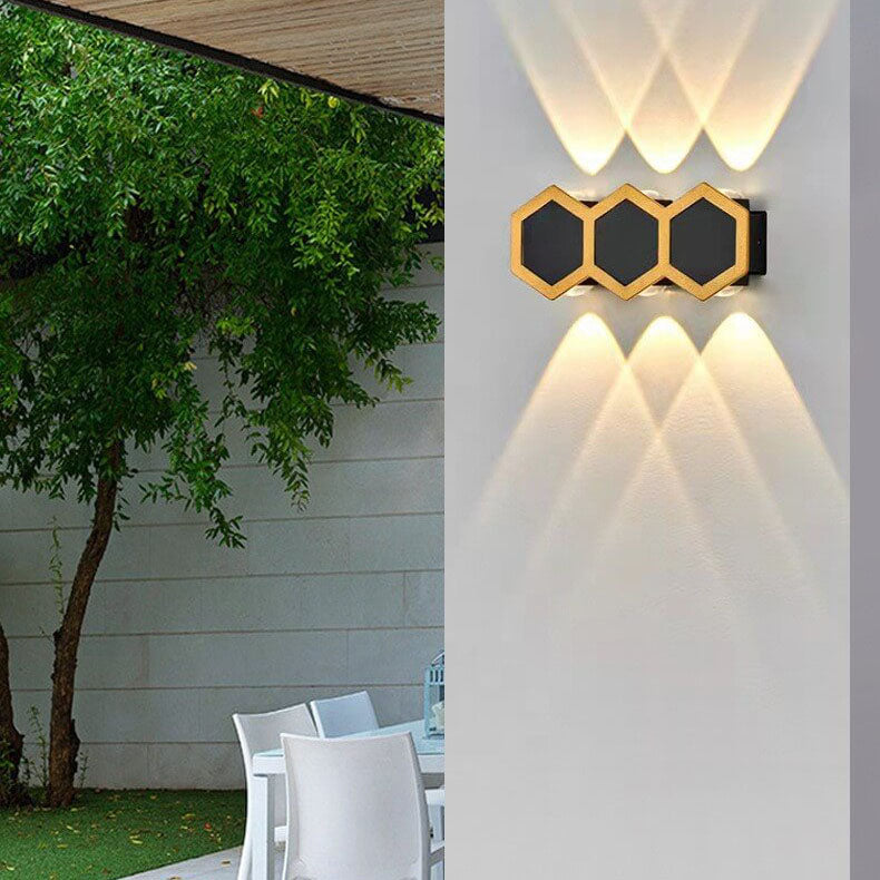Premium Hexagonal Black and Gold LED Outdoor Wall Sconce