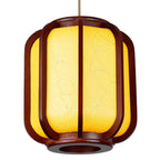 Contemporary Wooden Lantern Pendant Light with Faux Sheepskin - 1-Light