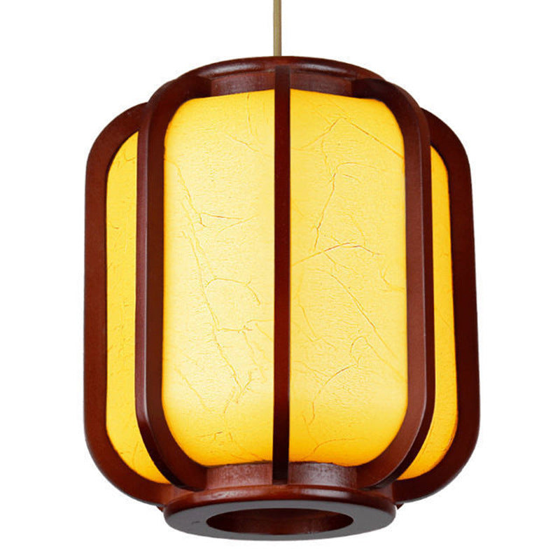 Contemporary Wooden Lantern Pendant Light with Faux Sheepskin - 1-Light