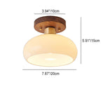 Vintage Walnut Brass Round Semi-Flush Mount Ceiling Light