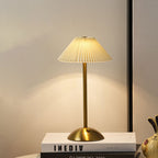 Scandinavian Rechargeable Conic Pleated Table Lamp - 1-Light Bedside Design