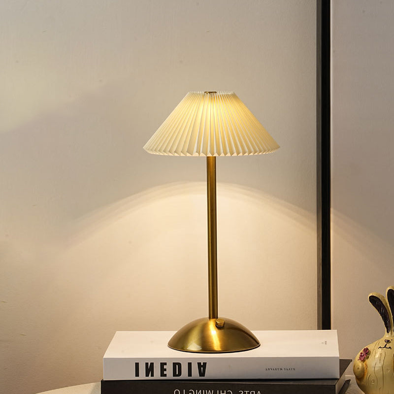 Scandinavian Rechargeable Conic Pleated Table Lamp - 1-Light Bedside Design