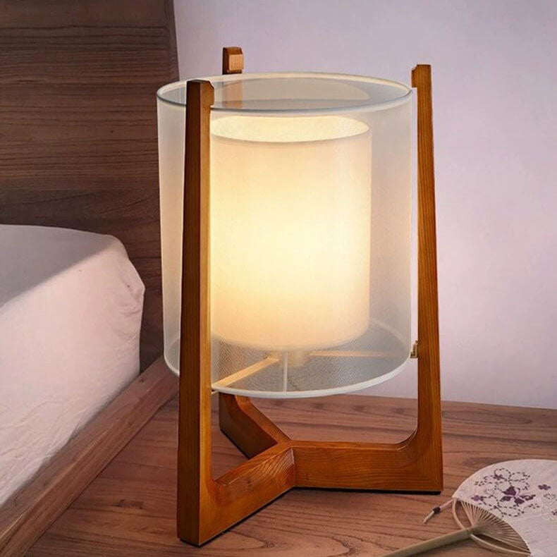 Minimalist Solid Wood Fabric Floor Lamp - Japanese Design, 1-Light