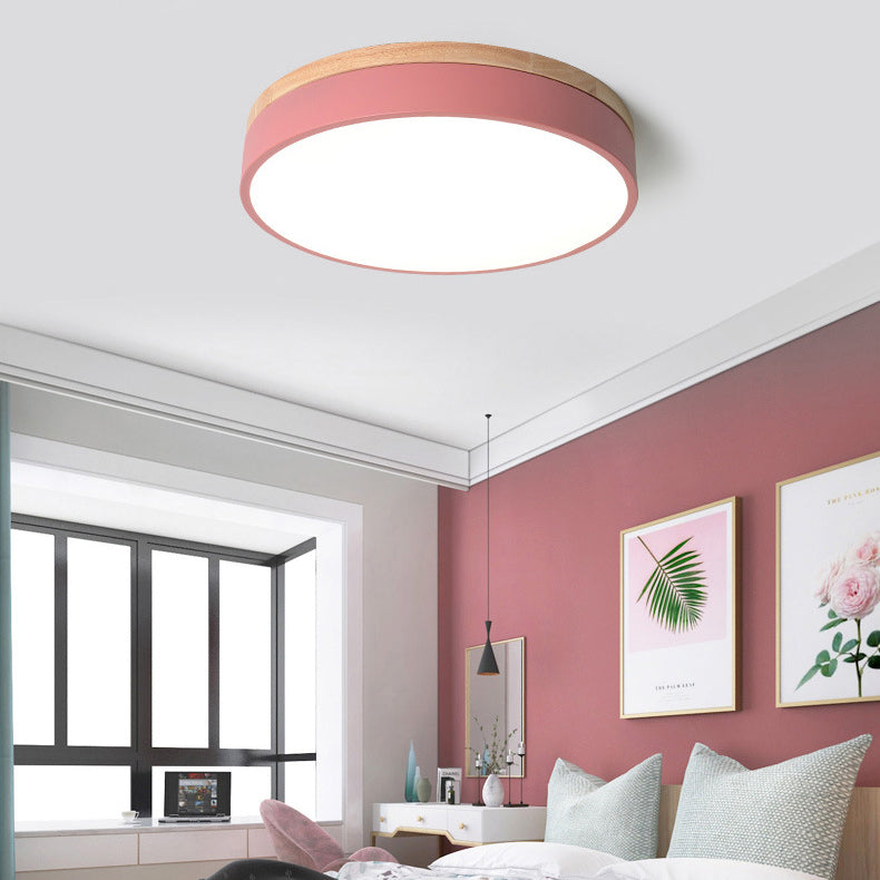 Minimalist Round LED Flush Mount Ceiling Light - Macaron Design for Bedroom