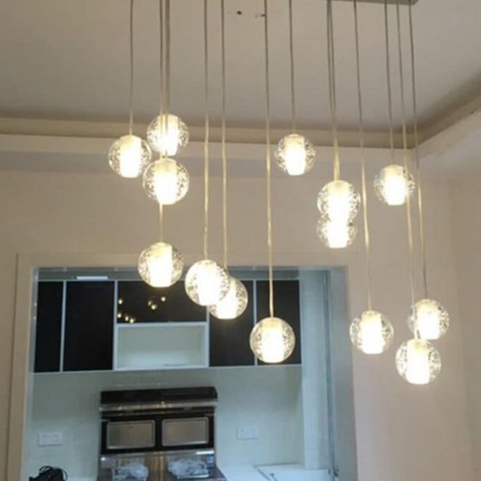Luxury LED Chandelier with Crystal Orb Shade for Modern Staircases