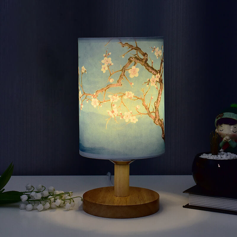 Contemporary Minimalist Fabric and Wood LED Table Lamp