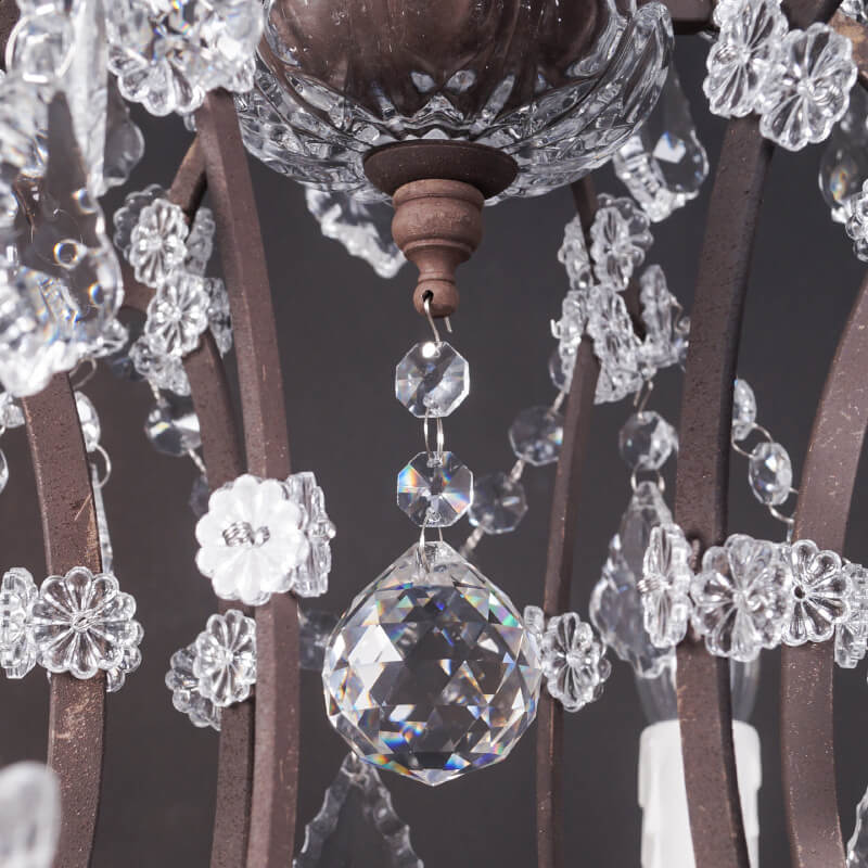 Rustic Vintage French Crystal 6-Light Candelabra Table Lamp