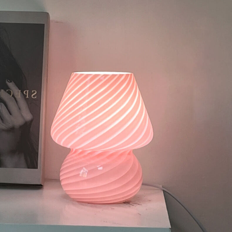 Contemporary Striped Mushroom Glass Table Lamp - 1 Light