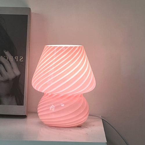 Contemporary Striped Mushroom Glass Table Lamp - 1 Light