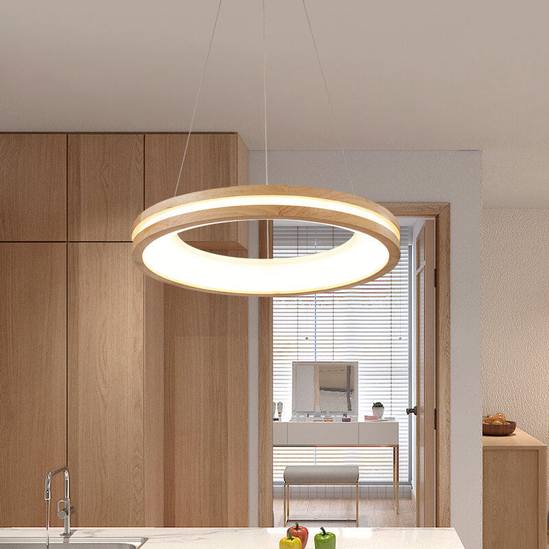 Japanese Minimalist LED Chandelier - Log Circle Island Light