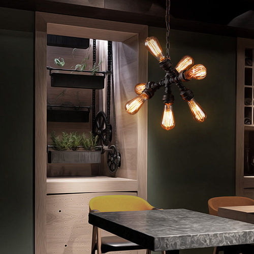 7-Light Industrial Iron Pipe Chandelier