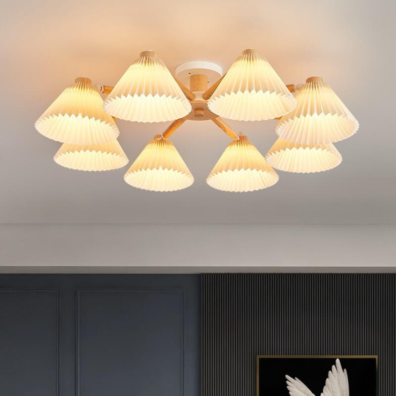 Nordic Wood Pleated Semi-Flush Mount Ceiling Light