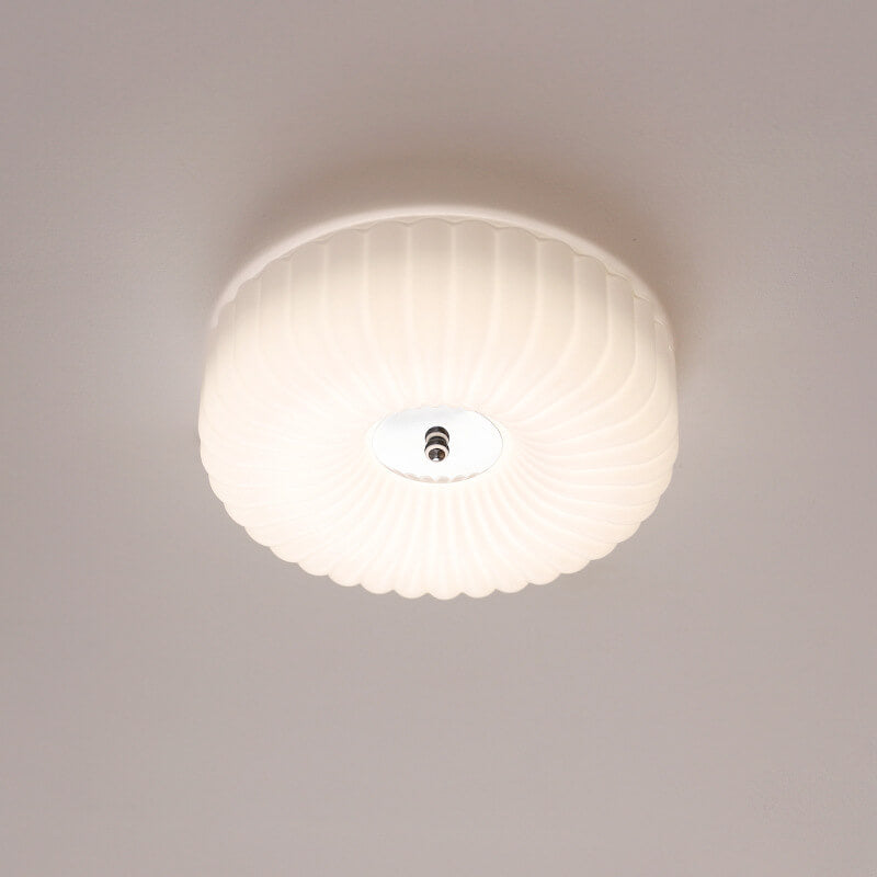 Minimalist Cream Textured Glass Round LED Ceiling Light
