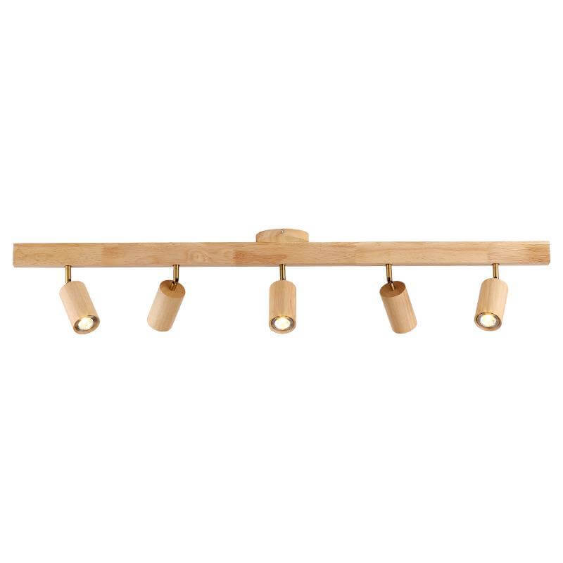 Japanese Minimalist LED Semi-Flush Mount Wooden Track Lighting - 2/3/4/5 Light Options