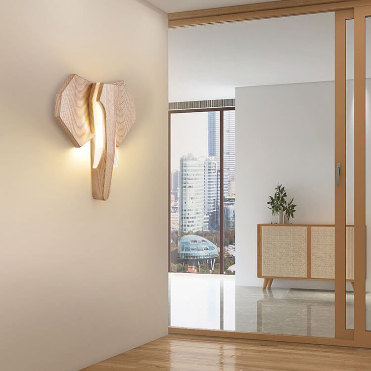 Nordic Solid Wood Elephant LED Sconce