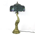 Vintage Tiffany Peacock Glass Dome Table Lamp - 1-Light