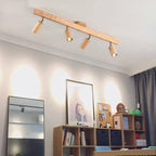 Japanese Minimalist LED Semi-Flush Mount Wooden Track Lighting - 2/3/4/5 Light Options