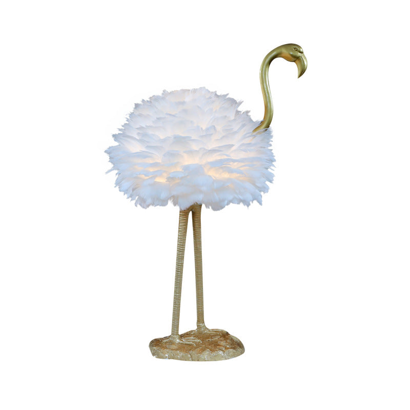Nordic Goose Feather Flamingo Table Lamp - 1-Light Design for Bedside