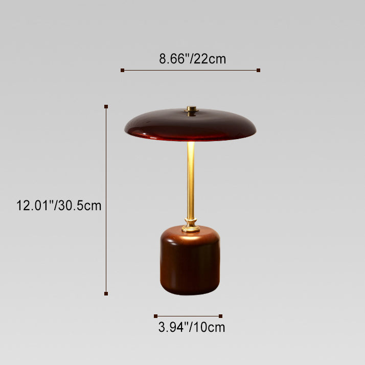 Modern Retro Brass and Wood Round LED Table Lamp