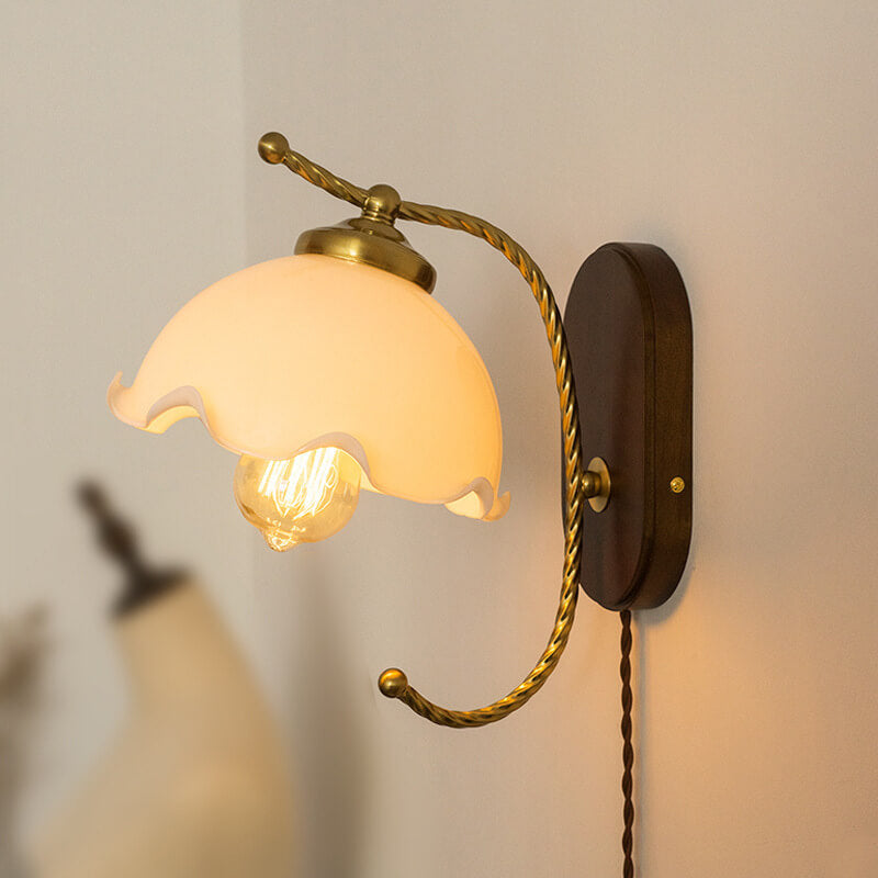 Vintage French Cream Glass Petal Wall Sconce Lamp