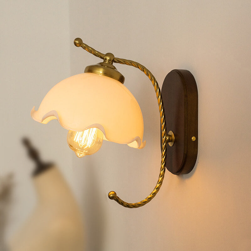 Vintage French Cream Glass Petal Wall Sconce Lamp