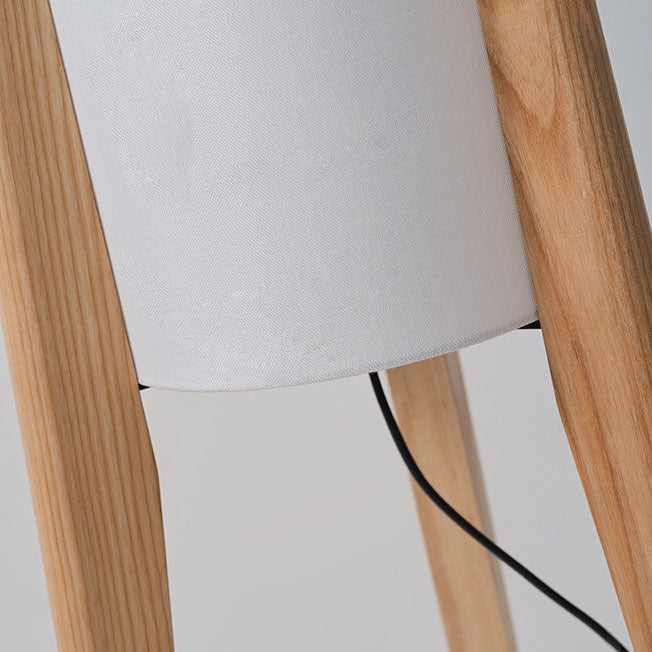 Premium Chinese Fabric Cylinder Shade Wood Tripod Floor Lamp - 1-Light Design for Study