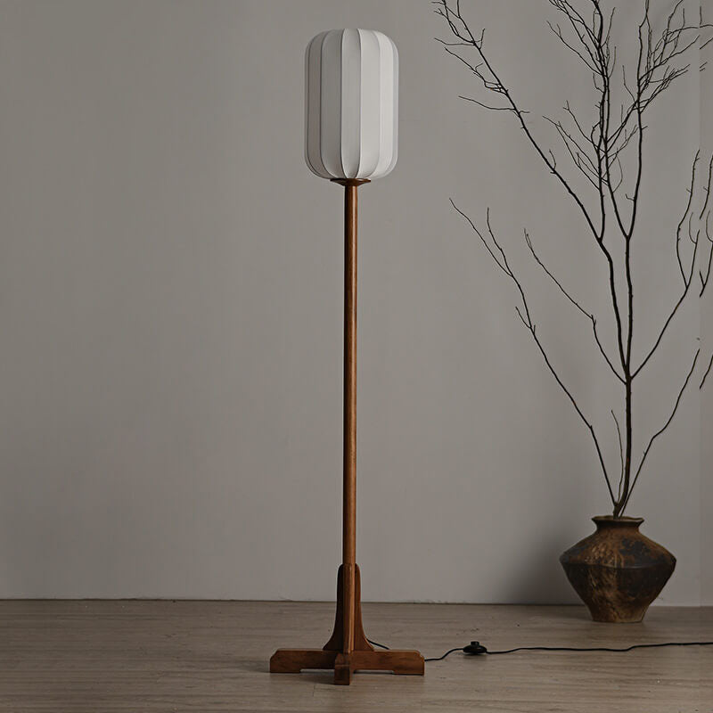Zen Rosewood Silk Lantern Floor Lamp - 1-Light Design