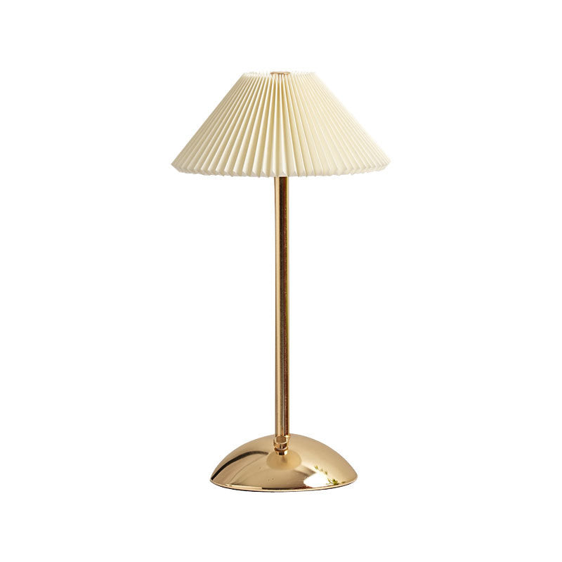 Scandinavian Rechargeable Conic Pleated Table Lamp - 1-Light Bedside Design