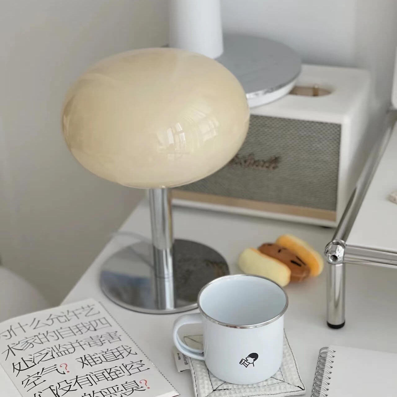 Vintage Cream Round Glass Table Lamp - Nordic Design