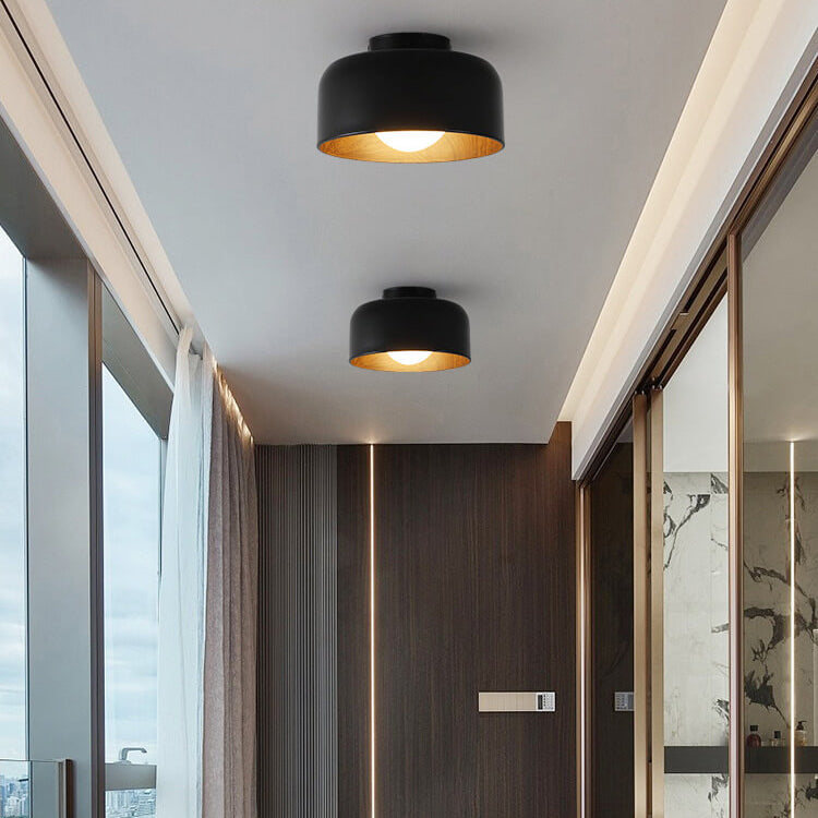 Premium Minimalist Wood Grain Iron 1-Light Semi-Flush Mount Ceiling Fixture