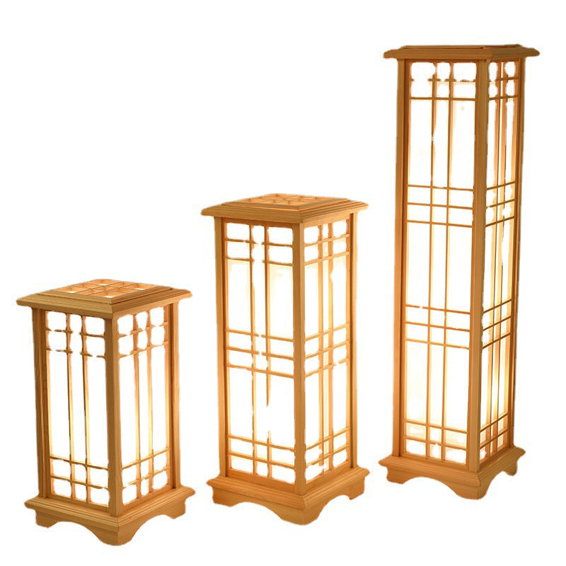 Japanese Wood and Acrylic Rectangular Floor Lamp - 1/2/3 Light Options for Bedroom